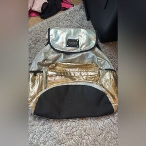 Justice Shimmering Silver and Gold Backpack